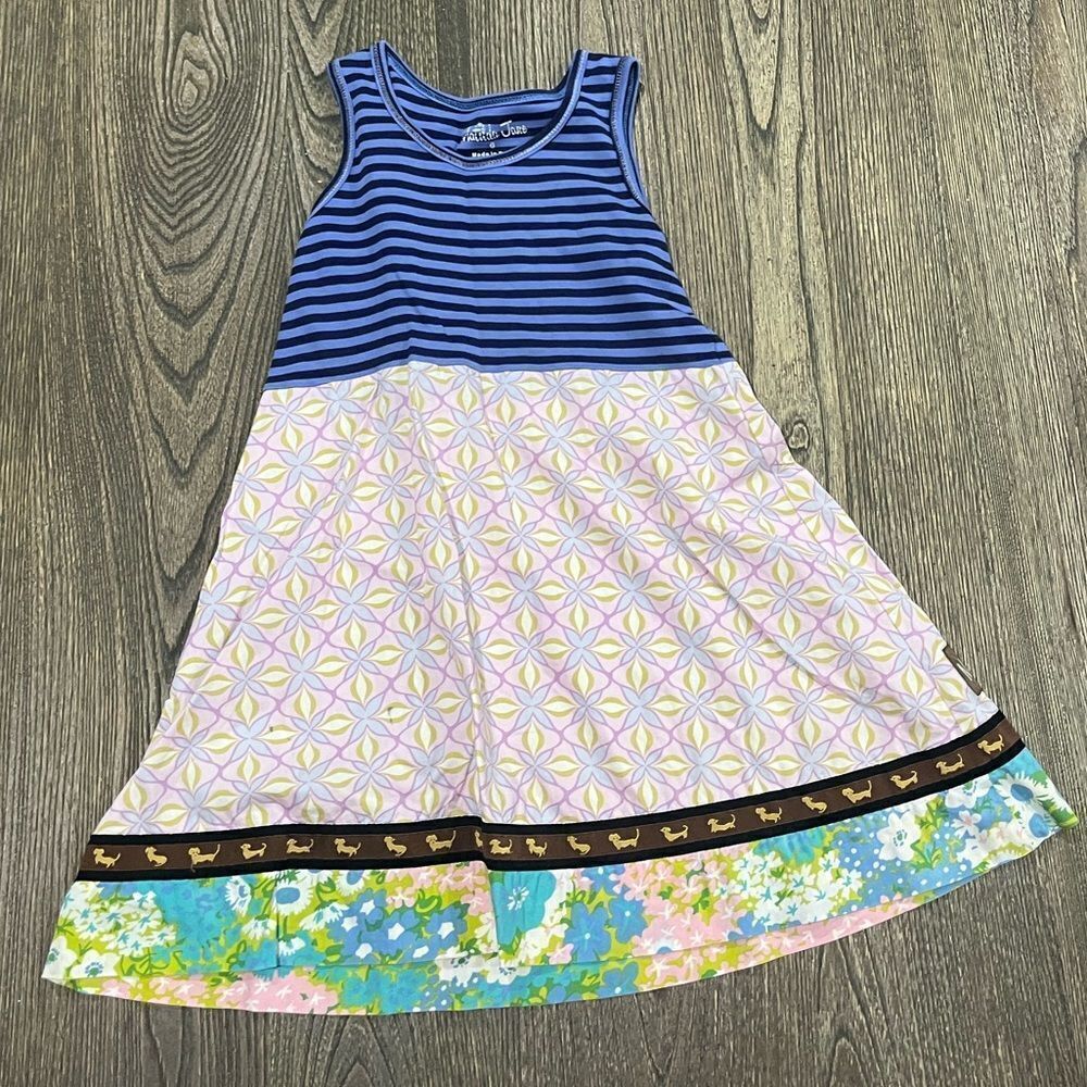 Matilda Jane Girls Hammond Bay Striped Lovely Bird Tank Dress Blue Pink Size 6